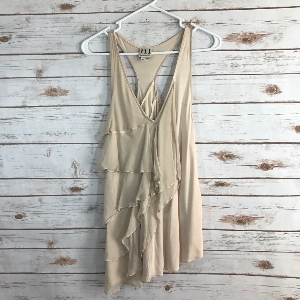 HAUTE HIPPIE FLOWY RUFFLE RACER BACK TANK MEDIUM